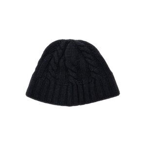 Semicouture Women Black Cable Knit Beanie In Wool Woman